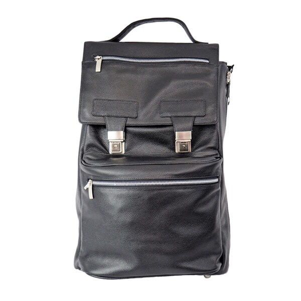 Piel Leather Mens Leather Vertical Backpack, Black 3123-BLK - main